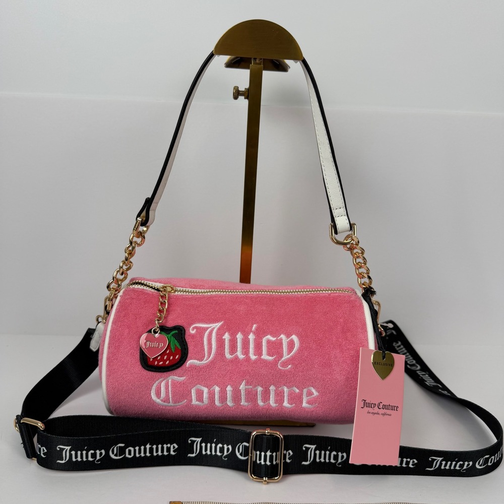 Juicy Couture Sweet N Juicy Apple Mini Strawberry Barrel Bag Pink Velour Y2K NWT